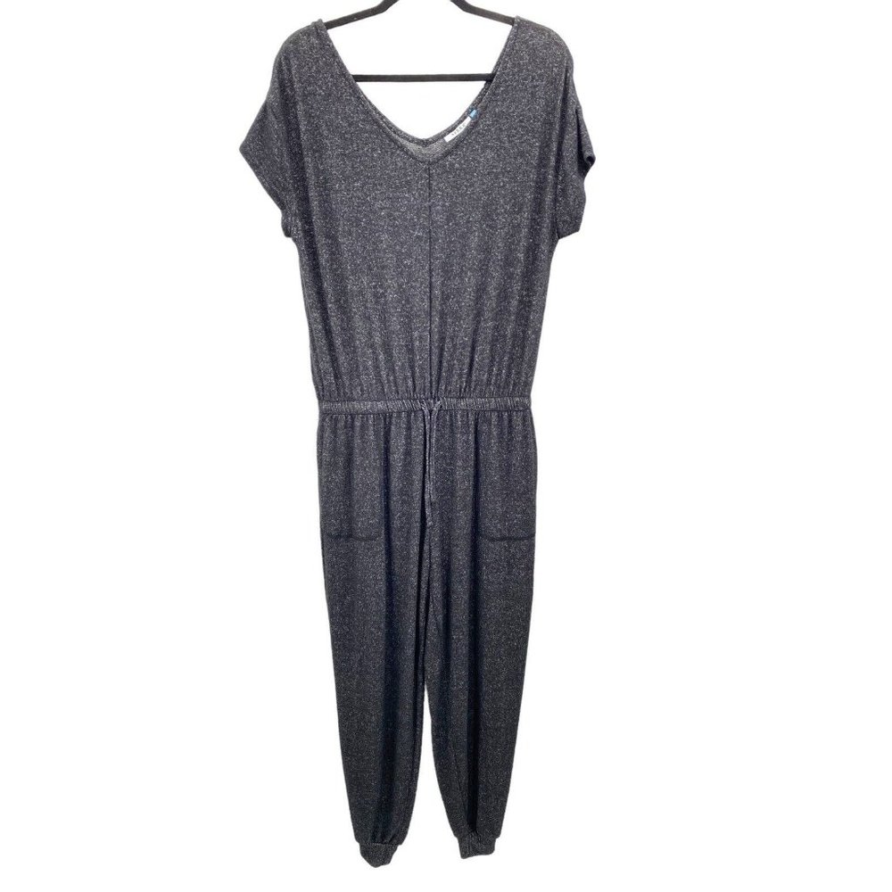 Serra Womens Jumpsuit Size Large Black Athleisure Loungewear Pockets Cozy Soft
